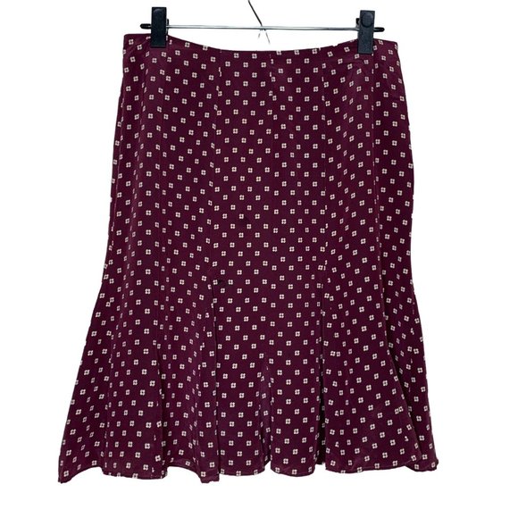 GAP 100% Silk Tulip Skirt Burgundy Khaki Blue Mini Print Classic Size 4 - Picture 1 of 10